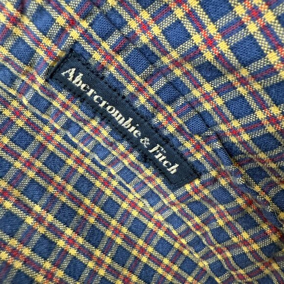 Abercrombie & Fitch Mens Shirt Medium Blue Plaid Long Sleeve VTG Preppy Y2K - Picture 8 of 12